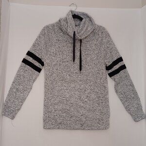 Derek Heart Gray Cowl Neck Pullover w/Kangaroo Pouch & Velvet Stripes/drawstring